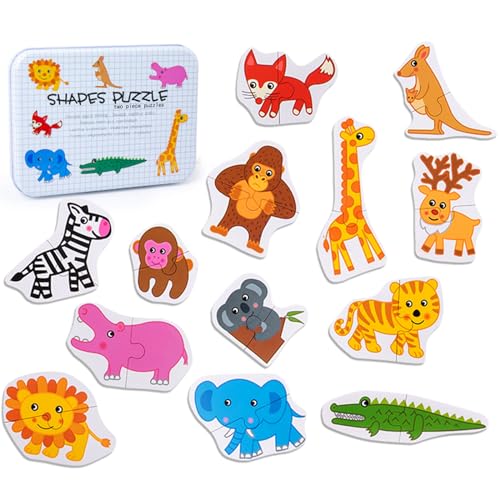 Puzzle aus Holz für Kinder, 13-teiliges Puzzle-Spielzeug, Montessori-Puzzle, für Kinder von 2 bis 4 Jahren, Tiere, Spielzeug aus Puzzle-Holz, perfektes Lernspielzeug für Jungen und Mädchen ab 2 Jahren von JINLAIYUN