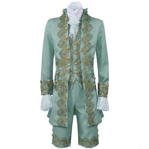 JINSBON Eleganter britischer Gentleman Renaissance Tudor Outfit Rokoko Cosplay Anzug (2XL Grün) von JINSBON