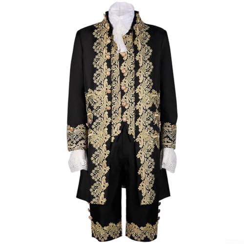 JINSBON Eleganter britischer Gentleman Renaissance Tudor Outfit Rokoko Cosplay Anzug (2XL Schwarz) von JINSBON