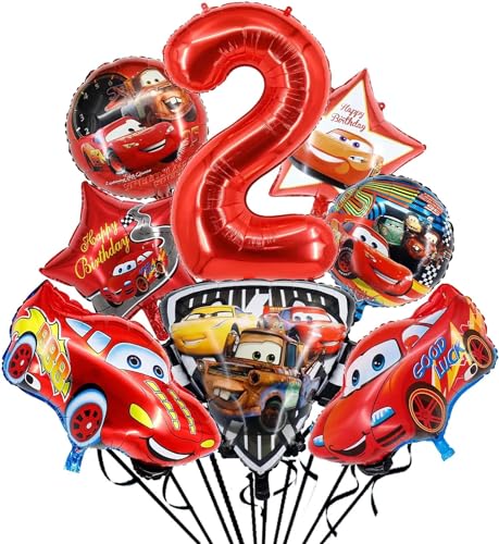 Auto Luftballon, 8 Stück Auto Geburtstagsdeko 2 Jahre, Luftballon Auto Rot, Auto Thema Geburtstags Party Deko für Kinder 2 Jahre Junge von JIOLINK