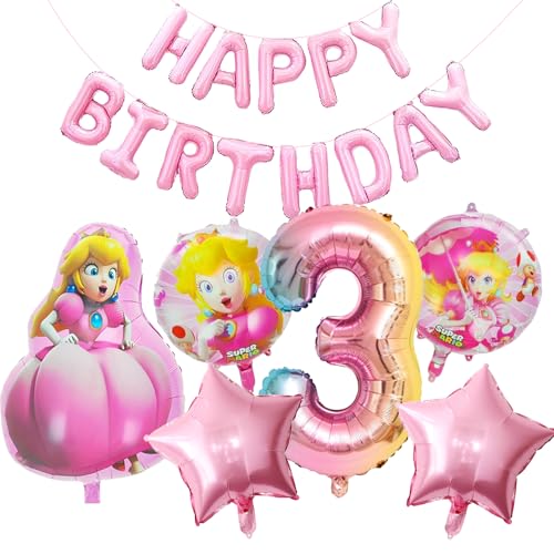 Cartoon Luftballons 3 Jahre, 7 Stück Cartoon Deko Geburtstag Mädchen, Luftballons 3. Geburtstag Mädchen Cartoon Rosa, Cartoon Thema Party Deko für Kindergeburtstag Mädchen (3 Jahre) von JIOLINK