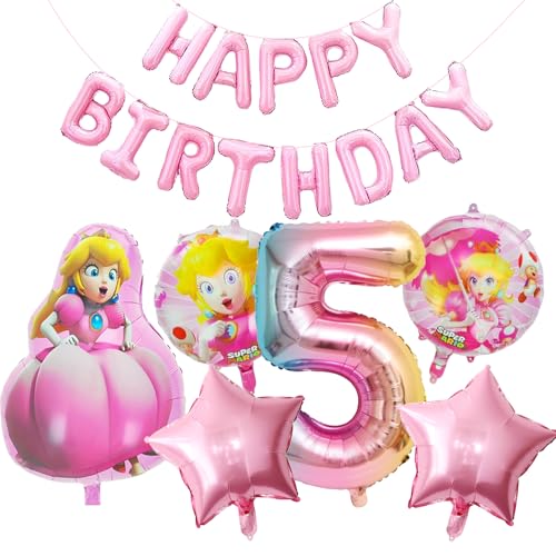 Cartoon Luftballons 5 Jahre, 7 Stück Cartoon Deko Geburtstag, Luftballons 5. Geburtstag Mädchen Cartoon Rosa, Cartoon Thema Party Deko für Kindergeburtstag Mädchen (5 Jahre) von JIOLINK