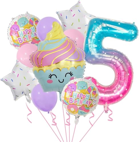 Donut Folienballon,Geburtstagsdeko 5 Jahre,Folienballon Candy,10 Stück Eis Deko Eiscreme Party Deko,Geeignet für Geburtstagsballons zum Thema Eiscreme für Jungen und Mädchen von JIOLINK