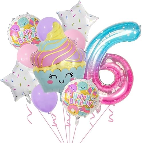 Donut Folienballon,Geburtstagsdeko 6 Jahre,Folienballon Candy,10 Stück Eis Deko Eiscreme Party Deko,Geeignet für Geburtstagsballons zum Thema Eiscreme für Jungen und Mädchen von JIOLINK