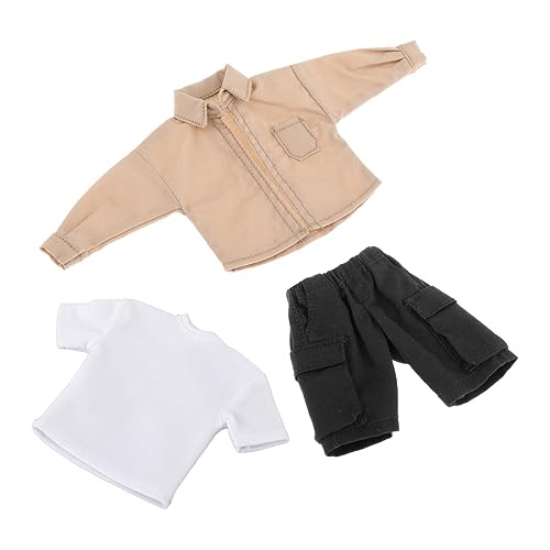 JISADER 1/12 Hemd-T-Shirt-Hosen-Set, Miniatur-Outfits, tragbar, stilvoll, Mini-Kleidung, Puppenkleidung für 15,2 cm große Figuren, Körperzubehör, Khaki von JISADER