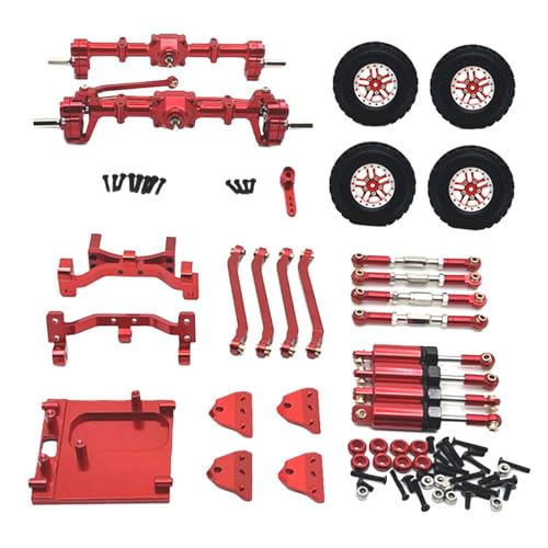 JISADER 1/12 Vorder- und Hinterachsensatz Reifenklemmräder Ersatzteil Ersatz Stoßdämpferhalterung für MN99S Trucks DIY RC Auto Modell Truck, ROT von JISADER