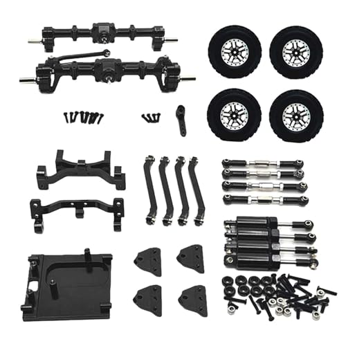 JISADER 1/12 Vorder- und Hinterachsensatz Reifenklemmräder Ersatzteil Ersatz Stoßdämpferhalterung für MN99S Trucks DIY RC Auto Modell Truck, Schwarz von JISADER