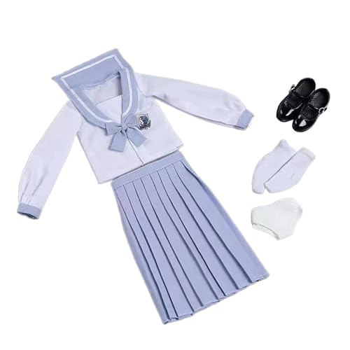 JISADER 1/6 Schuluniform-Set für Damen, Damenkleidung, Rock, Langarm-Set, Outfit, Cosplay für 12'' weibliche Actionfiguren, Hellblau von JISADER