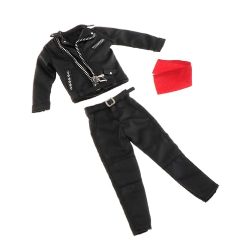 JISADER 1:12 Mann Figur PU Lederjacke Set, Mini mit Hose, Gürtel, Schal, Anzieh-Kostüm handgeferti für 6 Zoll Actionfiguren von JISADER