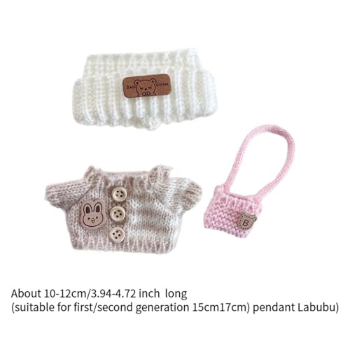 JISADER 3 Stück Puppen Outfits Set mit Hut, Pullover Und Rucksack für 15cm Und 17cm Puppen, Weiß Khaki Und Pink von JISADER