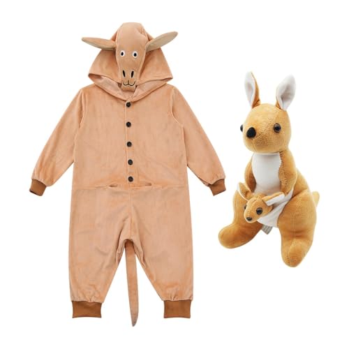 JISADER Bezaubernder Känguru-Overall für Kinder mit Kapuze und Känguru-Puppe, Cosplay-Kostüm, L von JISADER