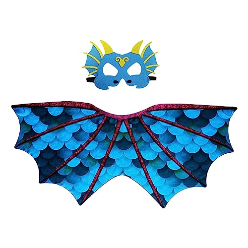 JISADER Dinosaurier-Flügelmasken-Set für Kinder, Drachenkostüm, Drachenflügel, Drachenmaske für Partygeschenke, Blau von JISADER