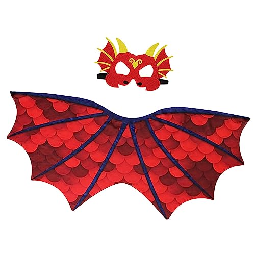 JISADER Dinosaurier-Flügelmasken-Set für Kinder, Drachenkostüm, Drachenflügel, Drachenmaske für Partygeschenke, Rot von JISADER