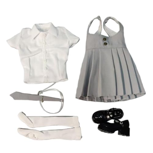 JISADER Kurzarmoberteil Und Kleid Im Maßstab 1:6, Kniestrümpfe, Lässige Retro Puppenkleidung, Krawatte Und Schuhe für Actionfiguren, Grau Und Weiß JISADER Kurzarmoberteil Und Kleid Im Maßstab 1:6, Kniestrümpfe, Lässige Retro Puppenkleidung, Krawatte Und Schuhe für Actionfiguren, Grau Und Weiß von JISADER
