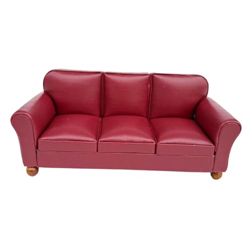 JISADER Mini Modell Sofa Im Maßstab 1:12, Puppenzubehör für Lebensszenen, Rotes 3-sitzer-Sofa von JISADER