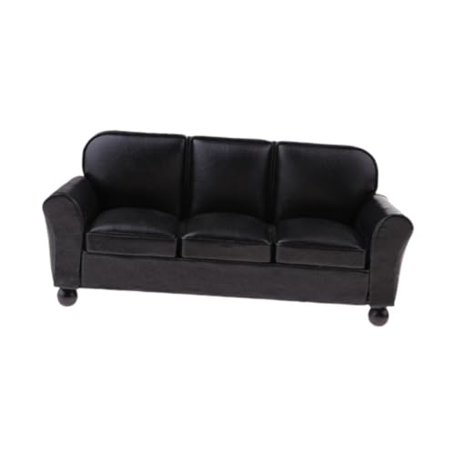 JISADER Mini Modell Sofa Im Maßstab 1:12, Puppenzubehör für Lebensszenen, Schwarzes 3-sitzer-Sofa von JISADER