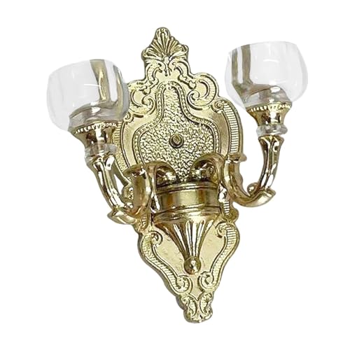 JISADER Miniatur-Wandlampe im Maßstab 1:12, Puppenhaus-Möbel, Puppenhaus-Leuchte für Wohnzimmer, Goldene Doppellampe von JISADER