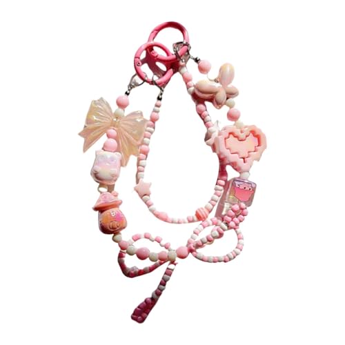 JISADER Perlen-Schlüsselanhänger, Armband, Handy-Anhänger, einzigartiges Geschenk, süßer Schlüsselanhänger, Autoschlüsselhalter für Mädchen, Kinder, Frauen, ROSA von JISADER