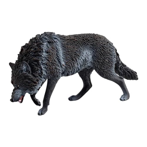 JISADER Wolfsfigur, Miniatur-Tierspielzeug, Kuchendekoration, Basteln, realistische Tierfigur, Lernspielzeug für Partygeschenke für Mädchen und Jungen, Schwarz von JISADER