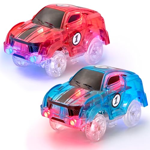 JitteryGit Ersatz-Magic-Autos für Glow Flex Tracks – extra LED-Autozubehör für Rennstrecke & Glow in the Dark Trax – kompatibel mit den meisten Strecken für Kinder, Jungen und Mädchen (2 Rennfahrer) von JITTERYGIT