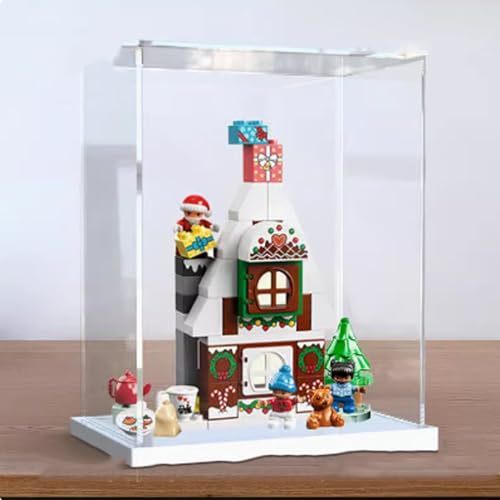 Acryl-Displaybox kompatibel mit Lego 10976 Weihnachtsmann-Lebkuchenhausmodell, schützende, staubdichte Displaybox Geschenkmodell, transparente Vitrine (nur Displaybox) (weißer Boden) von JIULIN