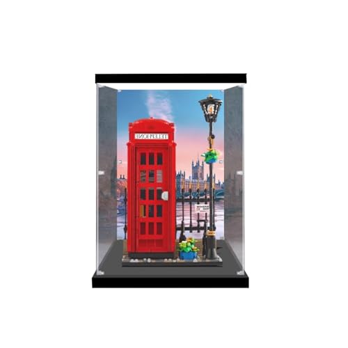 Acryl-Displaybox kompatibel mit Lego 21347 London Red Phone Booth Modell, schützende, staubdichte Displaybox Geschenkmodell, transparente Vitrine (nur Displaybox) (ohne Licht) von JIULIN