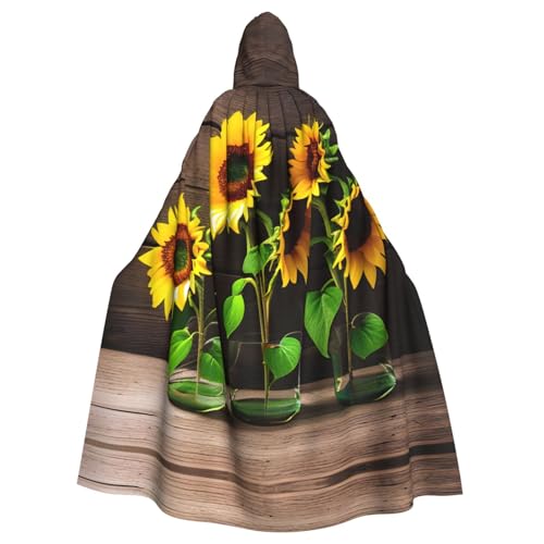 JIUTY Drei Sonnenblumen auf Holzdruck, Maskerade, wirtschaftlicher Kapuzenumhang für Erwachsene, 140 cm lang, perfekt für Halloween-Partys, Tänze JIUTY Drei Sonnenblumen auf Holzdruck, Maskerade, wirtschaftlicher Kapuzenumhang für Erwachsene, 140 cm lang, perfekt für Halloween-Partys, Tänze von JIUTY