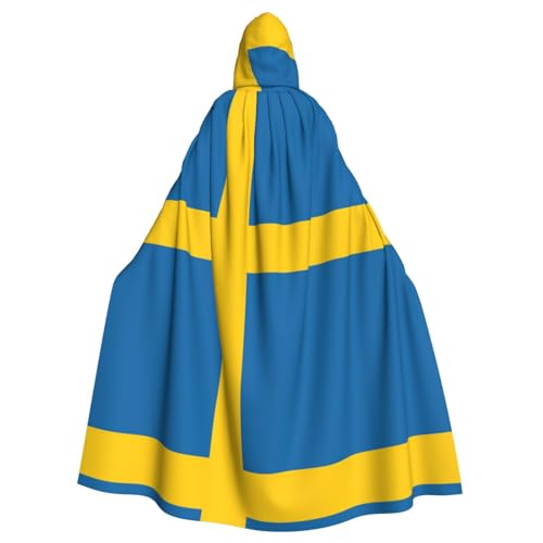 JIUTY Kapuzenumhang mit schwedischer Flagge, Unisex, Umhang für Halloween, Weihnachten, Vampir, Hexe, Kostüme, Partyumhang von JIUTY