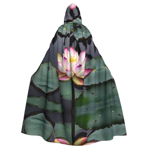 JIUTY Lotusblume, weißer Druck, Maskerade für Erwachsene, wirtschaftlicher Kapuzenumhang, 140 cm lang, perfekt für Halloween-Partys, Tänze JIUTY Lotusblume, weißer Druck, Maskerade für Erwachsene, wirtschaftlicher Kapuzenumhang, 140 cm lang, perfekt für Halloween-Partys, Tänze von JIUTY