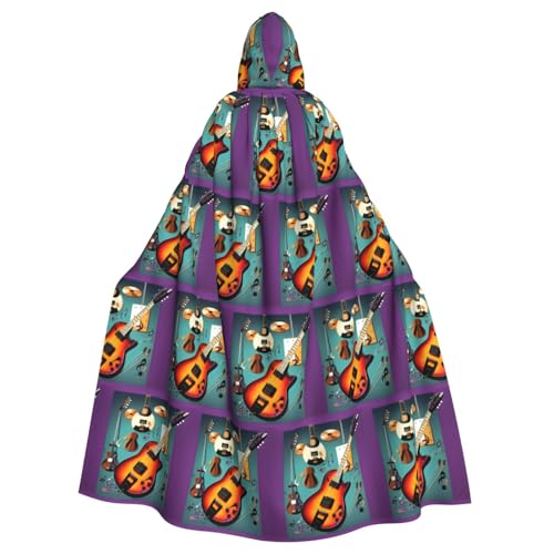 JIUTY Maskerade mit Musikgitarren-Druck, für Erwachsene, wirtschaftlicher Kapuzenumhang, 140 cm lang, perfekt für Halloween-Partys, Tänze JIUTY Maskerade mit Musikgitarren-Druck, für Erwachsene, wirtschaftlicher Kapuzenumhang, 140 cm lang, perfekt für Halloween-Partys, Tänze von JIUTY