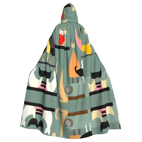 JIUTY Moderne Kunst-Maskerade aus der Mitte des Jahrhunderts, Katzenmotiv, für Erwachsene, wirtschaftlicher Umhang mit Kapuze, 140 cm lang, perfekt für Halloween-Partys, Tänze JIUTY Moderne Kunst-Maskerade aus der Mitte des Jahrhunderts, Katzenmotiv, für Erwachsene, wirtschaftlicher Umhang mit Kapuze, 140 cm lang, perfekt für Halloween-Partys, Tänze von JIUTY