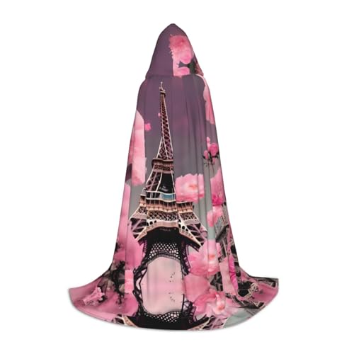 JIUTY Paris Street Eiffelturm rosa Blumenmuster, Halloween-Kapuzenpullover, Robe, Cosplay, Party-Requisiten, Kapuzenumhang, Karneval, Accessoire für Party von JIUTY