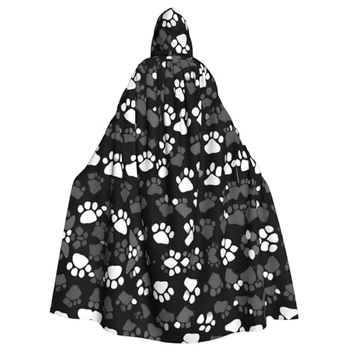 JIUTY Schwarzer und weißer Pfotenabdruck-Maskerade, Erwachsenen-Umhang mit Kapuze, 140 cm lang, perfekt für Halloween-Partys, Tänze JIUTY Schwarzer und weißer Pfotenabdruck-Maskerade, Erwachsenen-Umhang mit Kapuze, 140 cm lang, perfekt für Halloween-Partys, Tänze von JIUTY