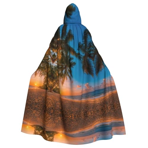 JIUTY Sonnenuntergang Hawaiianische Palme Kapuzenumhang Unisex Umhang Halloween Weihnachten Vampir Hexe Umhang Kostüme Party Umhang von JIUTY