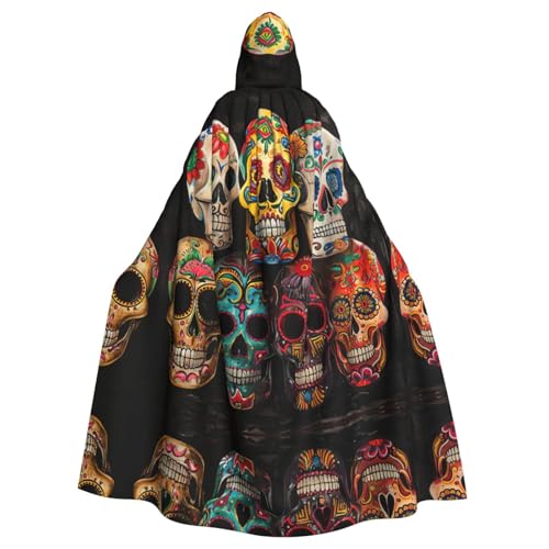 JIUTY Sugar Skulls Kapuzenumhang Unisex Umhang Halloween Weihnachten Vampir Hexe Umhang Kostüme Party Umhang von JIUTY