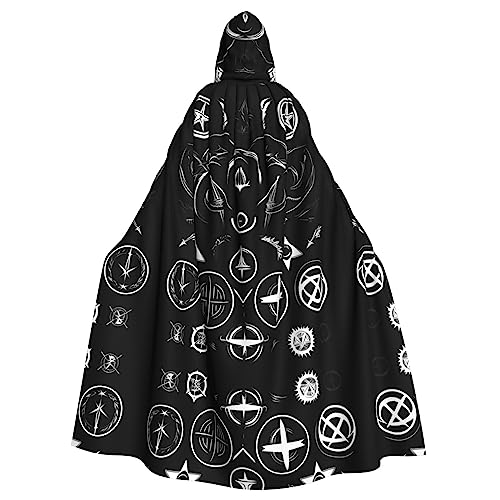 JIUTY Supernatural Symbols schwarzer Kapuzenumhang Unisex Umhang Halloween Weihnachten Vampir Hexe Umhang Kostüme Party Umhang von JIUTY