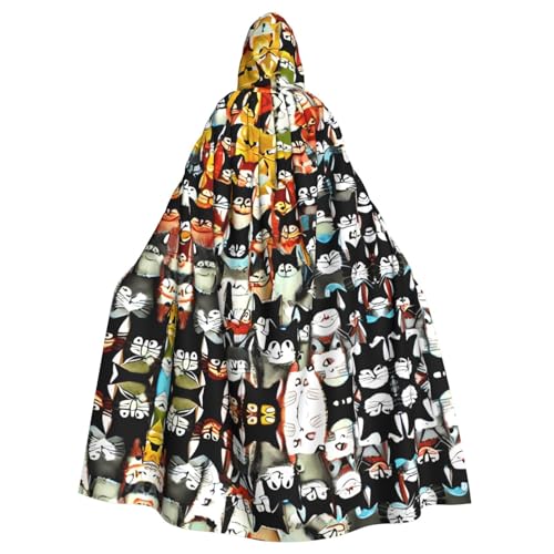 JIUTY Viele Cartoon-Katzen-Druck-Maskerade, wirtschaftlicher Kapuzenumhang für Erwachsene, 140 cm lang, perfekt für Halloween-Partys, Tänze JIUTY Viele Cartoon-Katzen-Druck-Maskerade, wirtschaftlicher Kapuzenumhang für Erwachsene, 140 cm lang, perfekt für Halloween-Partys, Tänze von JIUTY