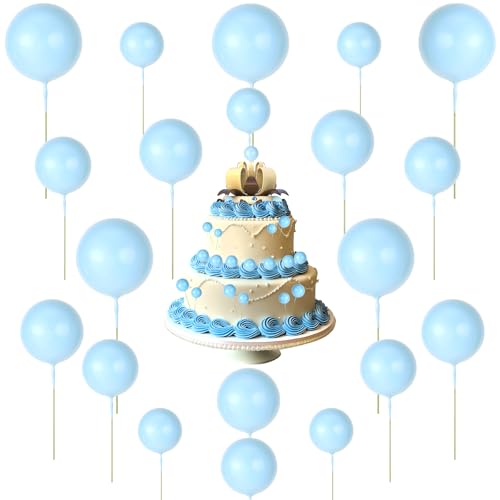 JIYIN 20 Stück Tortendeko Kugeln, Cake Topper Geburtstag Kugeln Deko Mini-Ballons Tortenaufleger Cupcake DIY EinsatzTortenaufsatz Kugeln für Geburtstag Party Babyparty(Blau) von JIYIN