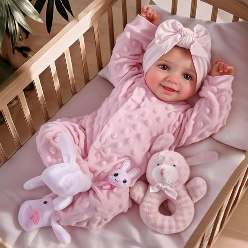 JIZHI Newborn Baby Doll Sunny -17 Zoll süße Ganzkörper-Vinyl Realistische Reborn Baby Bewegliche Lächelnde echte Babypuppen mit Komplettem Zubehör und Geschenkbox für Geschenke ab 3 Jahren von JIZHI