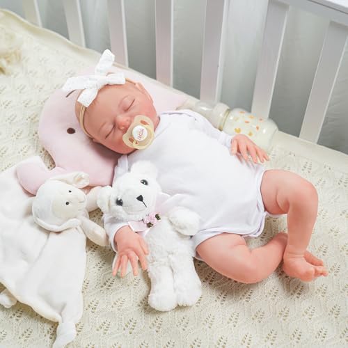 JIZHI Reborn-Baby Puppen 20 Zoll Realistische Neugeborene Babies Puppe Weicher Stoffkörper Mädchen Real Life Lebensechte schlafende Mädchen mit Geschenkbox für Kinder ab 3 Jahren JIZHI Reborn-Baby Puppen 20 Zoll Realistische Neugeborene Babies Puppe Weicher Stoffkörper Mädchen Real Life Lebensechte schlafende Mädchen mit Geschenkbox für Kinder ab 3 Jahren von JIZHI