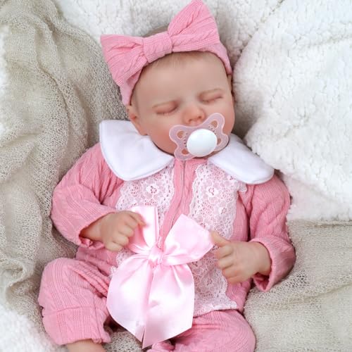 JIZHI Reborn-Baby Puppen 17 Zoll Reborn Puppen Realistisch Neugeborenes Baby Puppen Weiches Körper Poseable Full vin-yl Körper Mädchen wie EIN lebensechtes Baby mit Fütterung, Rosa C von JIZHI