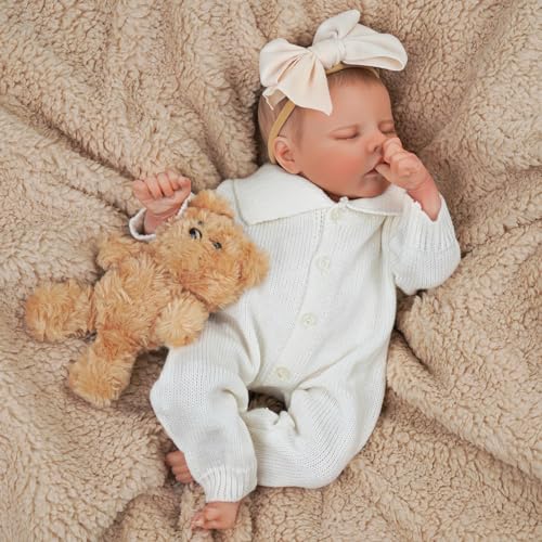 JIZHI Reborn Baby Puppen 17 Zoll Reborn Puppen Realistische Neugeborene Baby Puppen Weicher Körper Poseable Full Vinyl Körper Mädchen wie EIN lebensechtes,Weiß von JIZHI