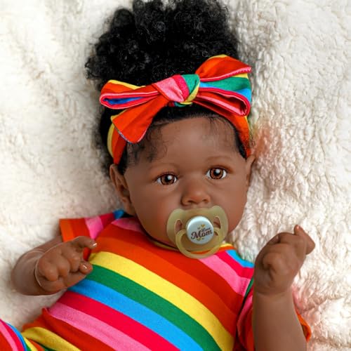 JIZHI Reborn-Babypuppen Afrikanisch 20zoll Lebensechte Babypuppen für Mädchen Weicher Körper Realistische Neugeborene Babypuppen Echte Babypuppen Taupefarbene Augen Karamellfarbene Regenbogen von JIZHI