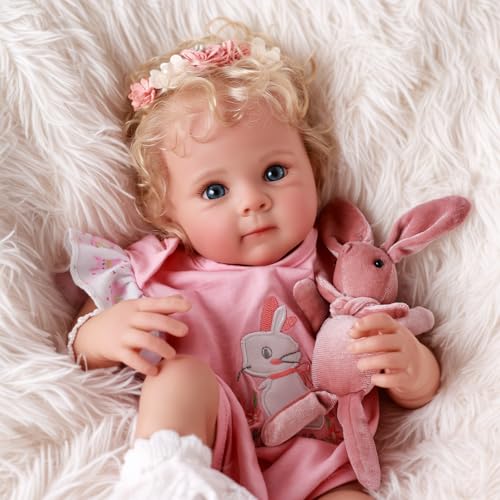 JIZHI Reborn Baby Mädchen 17 Zoll - Lebensechte Puppe Mit Haaren Babypuppe Körper Aus Stoff - Reborn Baby offene Augen von JIZHI