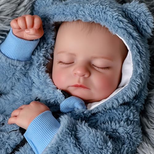 JIZHI Reborn Puppe Lebensecht Junge 20 Zoll - Handgemachte Realistische Wiedergeborene Puppen Trägt einen blauen Bären-Onesie - Neugeborenes Baby mit Spielzeugzubehör von JIZHI