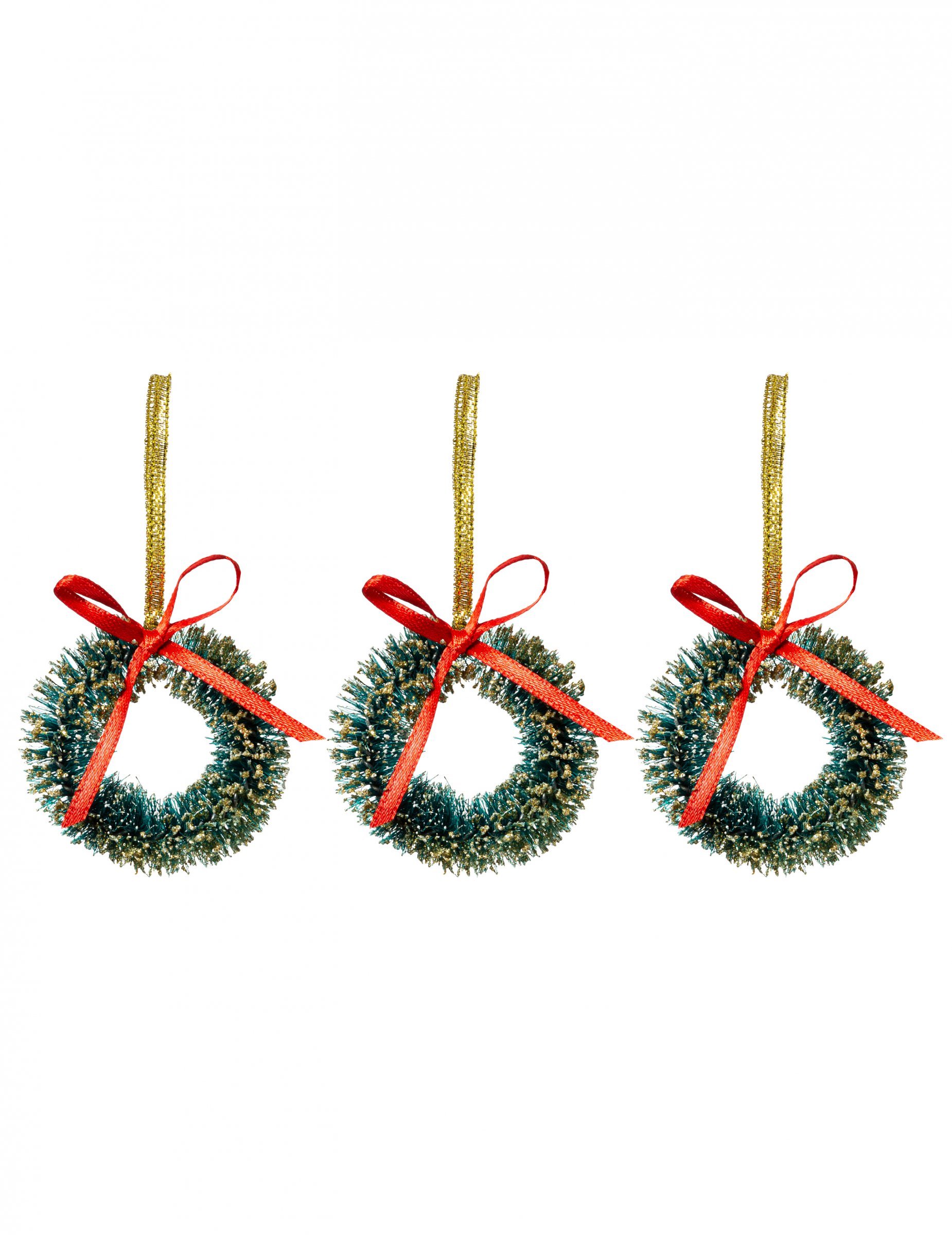 Weihnachtskranz-Christbaumschmuck 3 Stück grün-rot-gold 5 cm Weihnachtskranz-Christbaumschmuck 3 Stück grün-rot-gold 5 cm von JJA