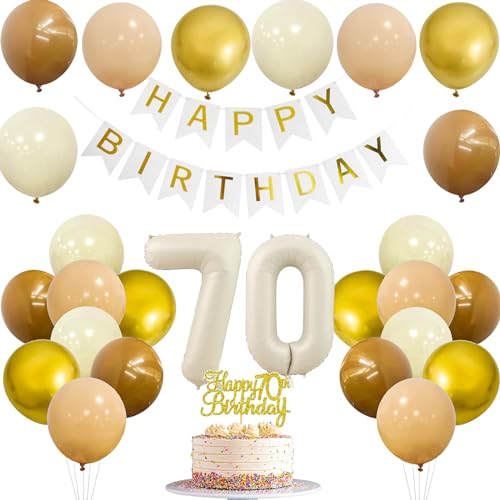 JJJZAMZ 70. Geburtstag Deko, Deko 70 Geburtstag Frau Mann mit Banner 70 Geburtstag Girlande Zahl 70 Luftballons Geburtstag Tortendeko Beige Braun Gold Party Ballons für 70 Jahre Geburtstagsdeko von JJJZAMZ