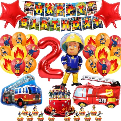 JJJZAMZ Feuerwehr Geburtstag Deko 2 Jahre Junge mädchen, Feuerwehr Deko Kindergeburtstag Luftballon, Feuerwehr Folienballon 2 Jahre,Tortendeko Feuerwehr, Geburtstagsdeko 2 Jahre Party Dekoration von JJJZAMZ