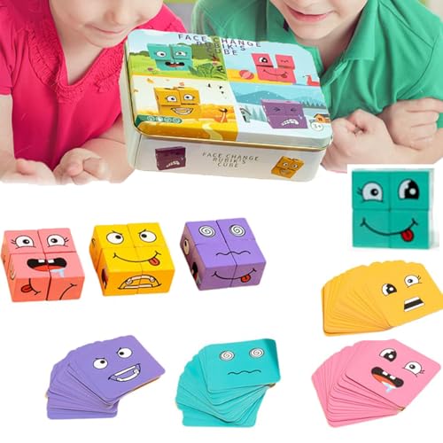 3D Face Changing Puzzle, 3D Expression Puzzle Building Blocks & Pattern Matching Toy,Miniature Face Changing Game, Wooden Face Changing Magic Cube Game for Children Party Game for Kids & Adults von JJKTO