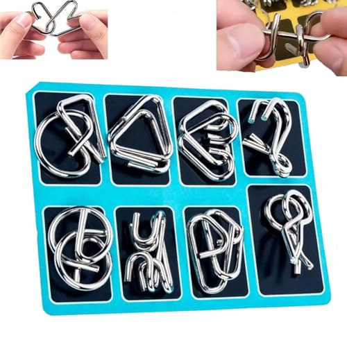 Metal Wire Brain Teasers, 8/24pcs Puzzle Games for Brain Training, Metal Puzzle Ring for Kids & Adult, Metal Puzzle Ring Set, for Kids Teen Boys Girls Challenge Gifts von JJKTO